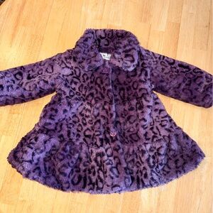 Purple Leopard Print Faux Fur Coat